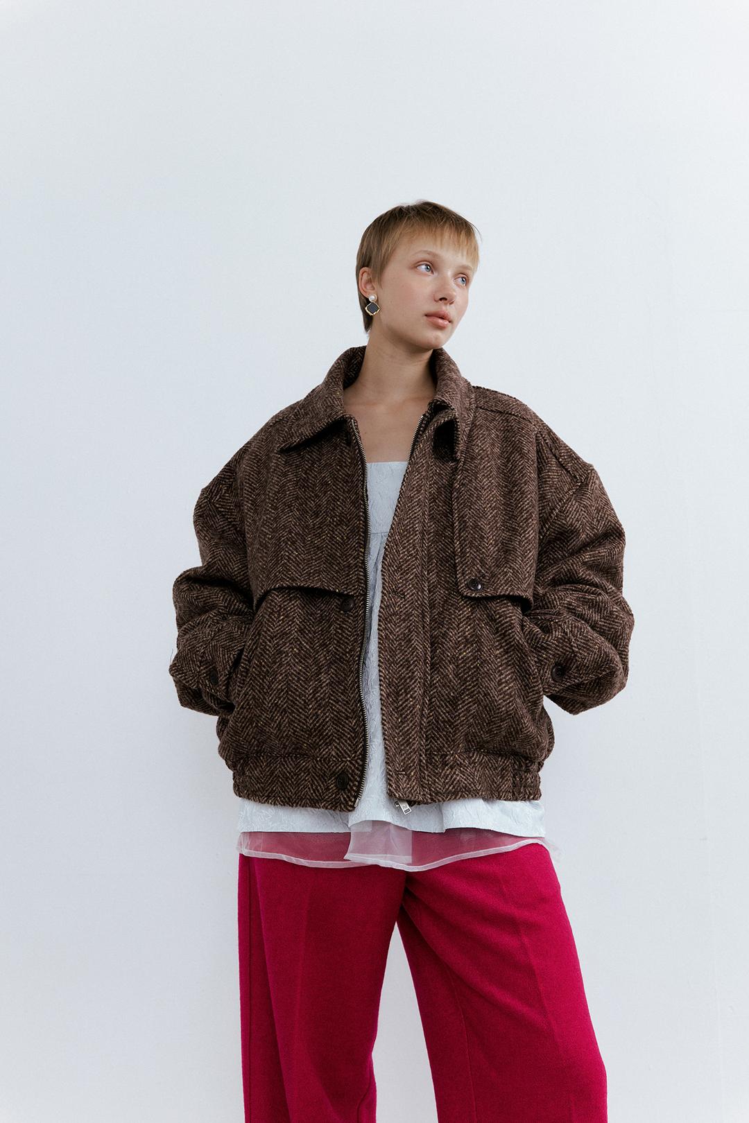 [3rd 예약발송 11/25] Herringbone Blouson_Brown