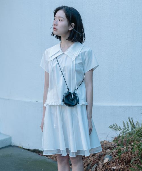FLARE LAYERED BANDING SKIRT, WHITE