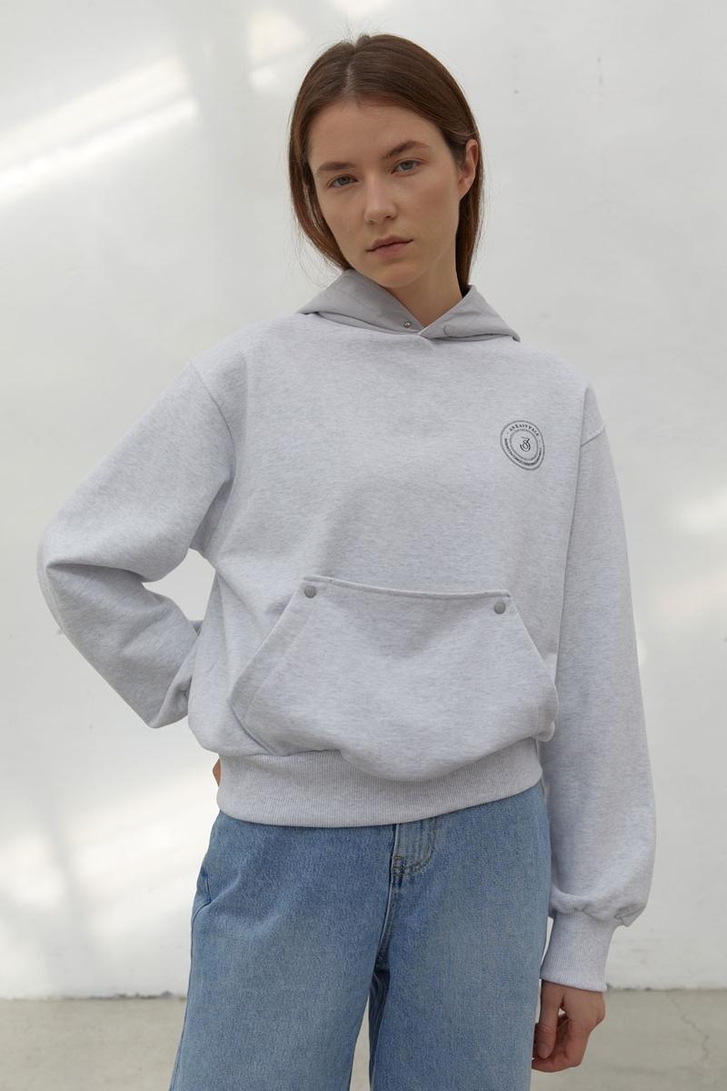 21W ORIGINAL LOGO BLENDED HOODIE SWEATSHIRTS (WHITE MELANGE)