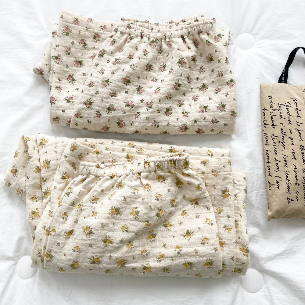 미니 장미 면 도비 누빔 실내복 파자마 잠옷 바지