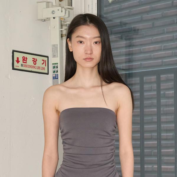 Ruched Ruffle Tube-Top (Charcoal)