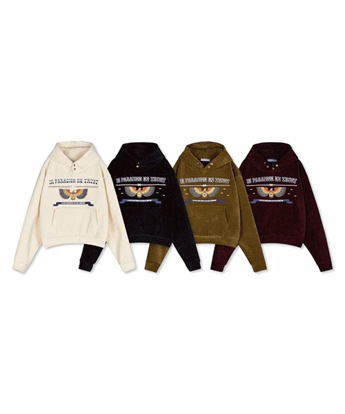 크롭 코듀로이 밍크 기모 후드