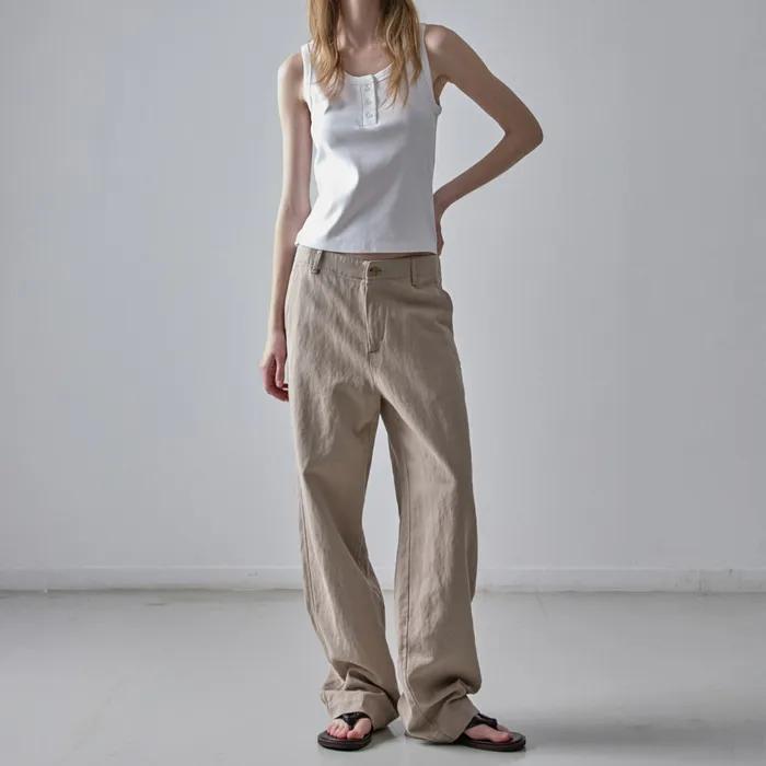 린넨 스트레이트 팬츠_olive beige