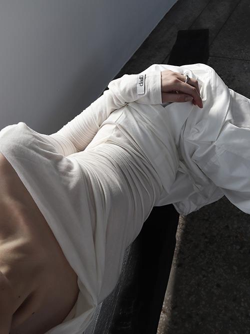 drape pin tuck t, cream ivory