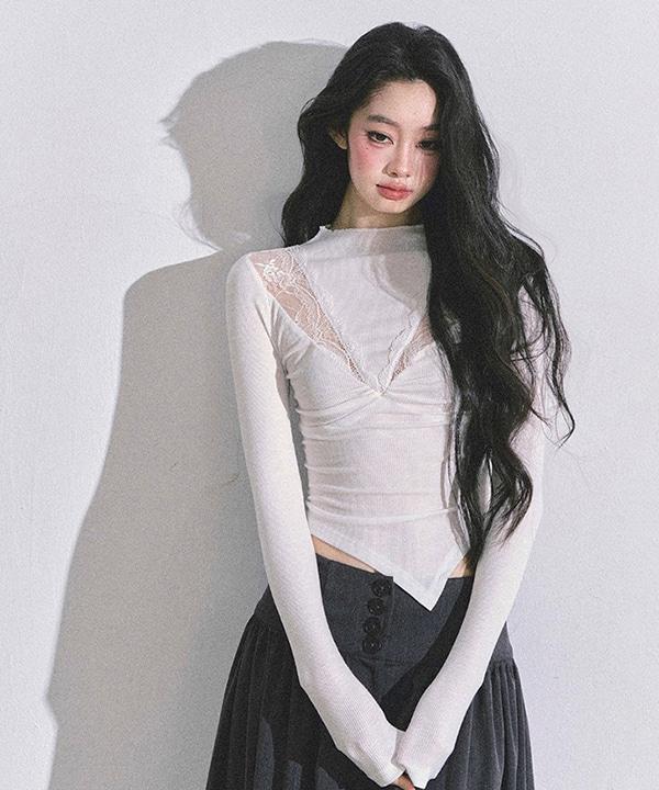 캣스트릿 페미닌 레이스 니트 (화이트,블랙)