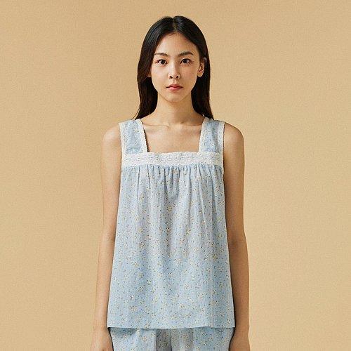 여 코튼 레이온 플라워 레이스 민소매 상의