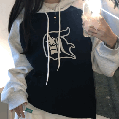 D 배색 기모 후드티 ( 2color )