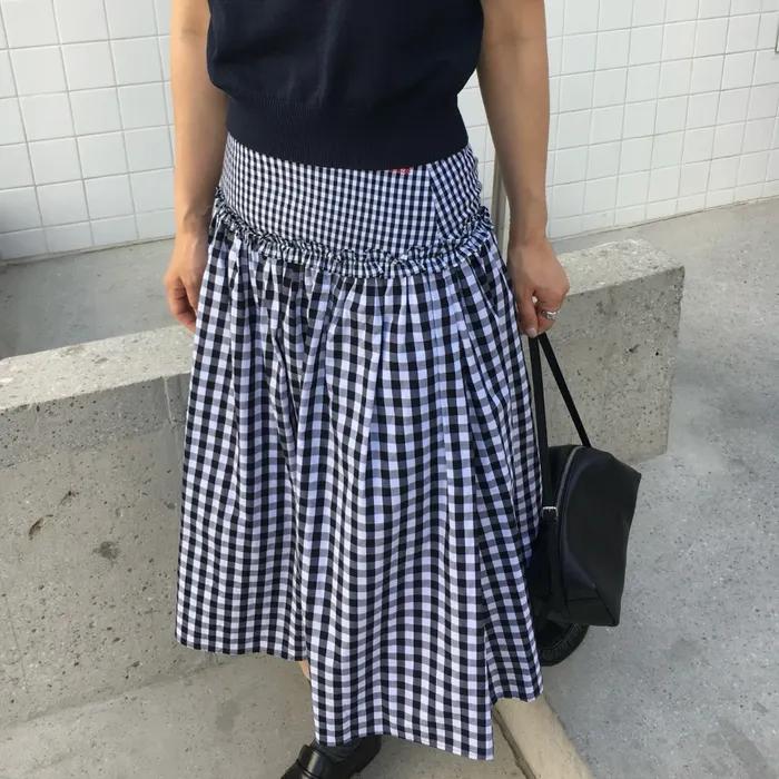 M.C Gingham Check Ruffle Full Skirt / BLACK