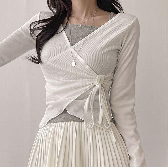 머플러set, 발레코어룩 튤립 랩 긴팔 레이어드 티셔츠_디데이뉴