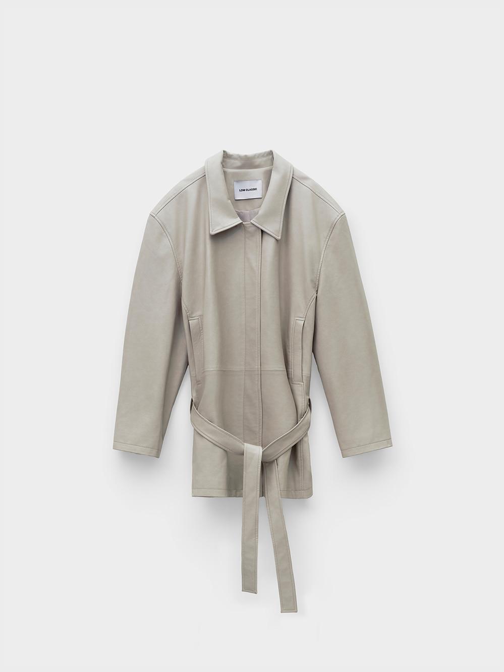 Low Waist Artificial Leather Jacket_Beige