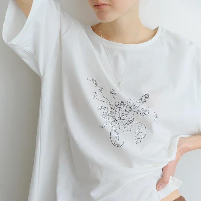 VASE DRAWING COTTON T-SHIRTS_IVORY