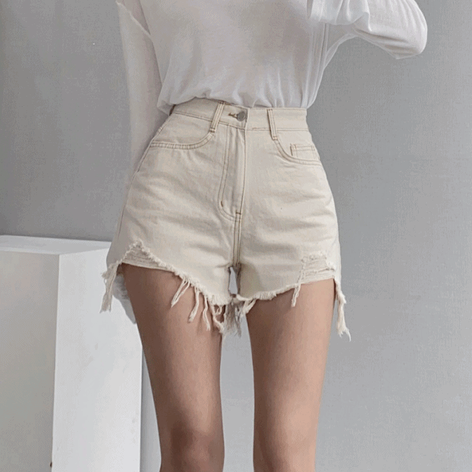 #주문폭주 [ 예쁜골반핏/밑단헤짐 ] 피어 탄탄코튼 찢청 여름 하이웨스트 3부 찢청 구제 미니 숏 반바지