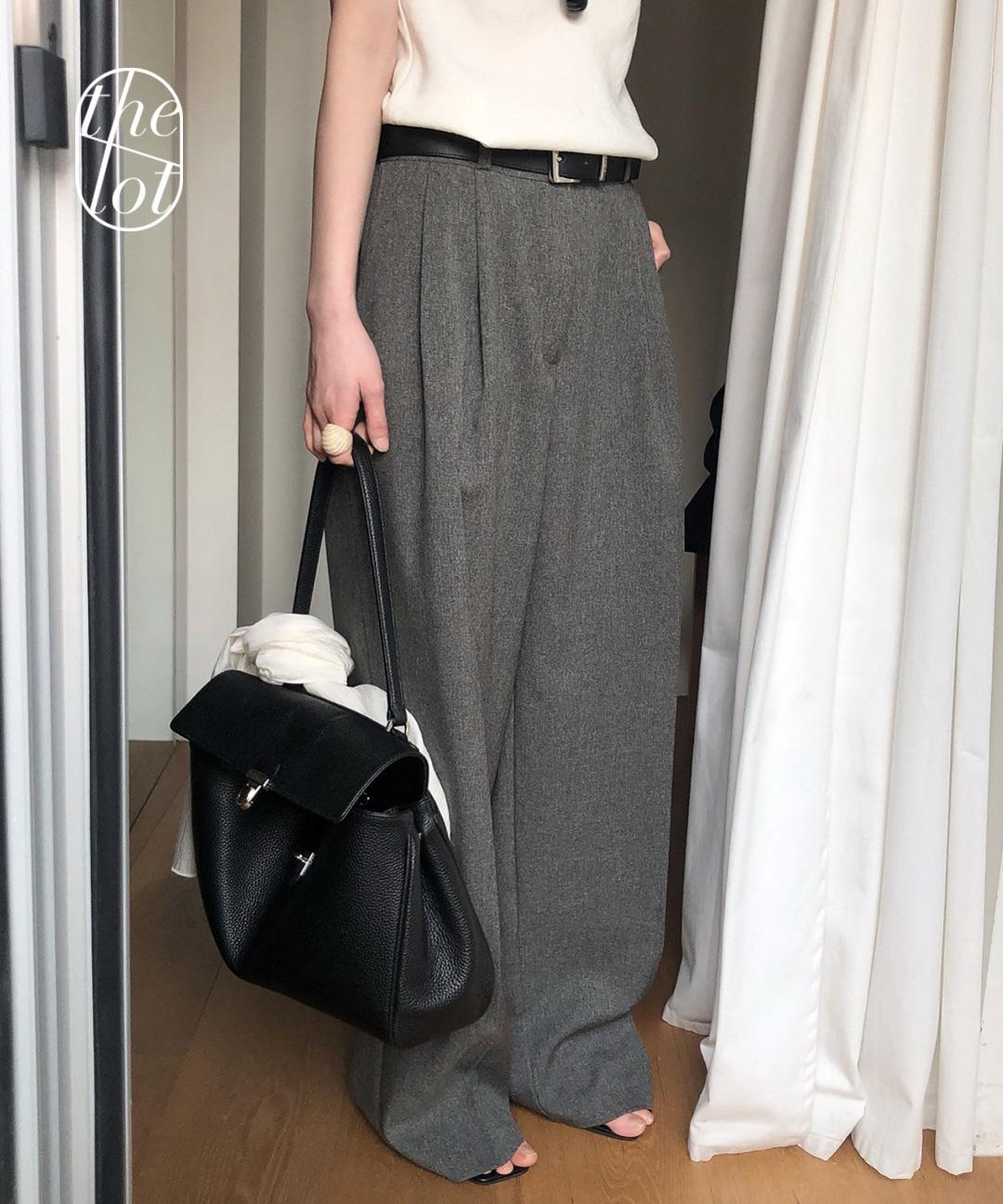 더롯 (일부당일) [Le Butter] 르버터 레너드 와이드 핀턱 슬랙스 팬츠 (2color) 일자/바지/데일리/출근룩/하객룩/모임룩/셋업가능/봄신상