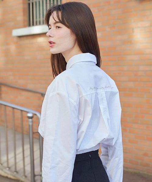 프레피 크롭 밴딩 셔츠 ( 화이트 )