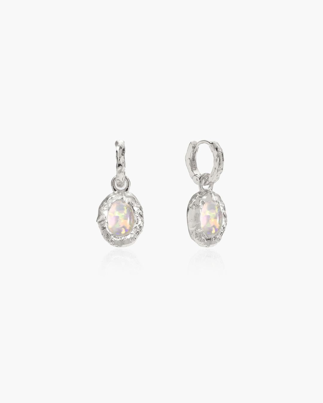 Birthstone Earrings in Silver - Silver / October - opal