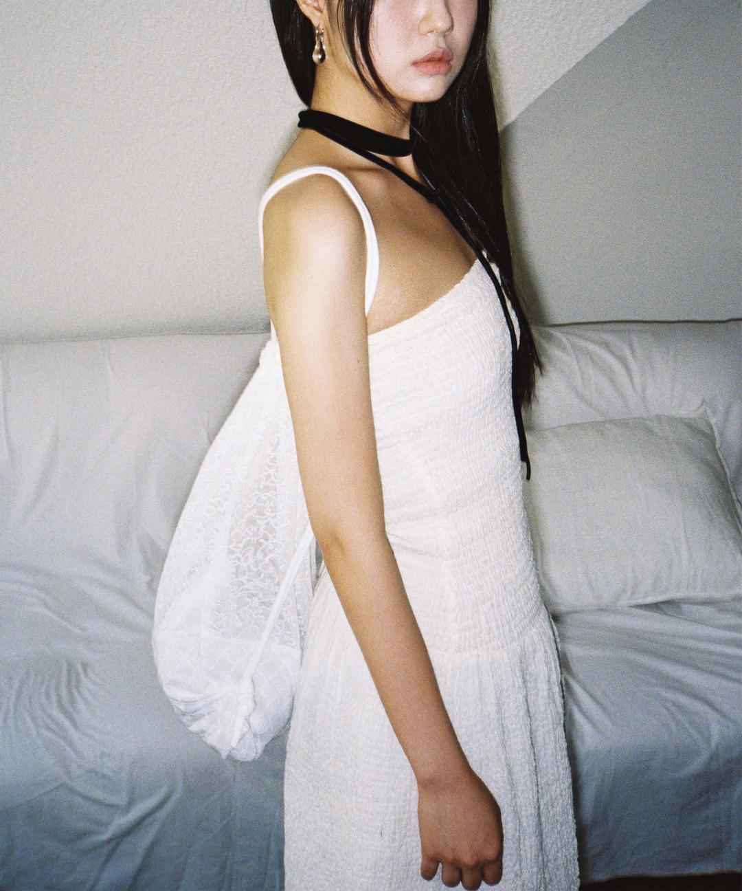 Lace Drawstring Bag - White