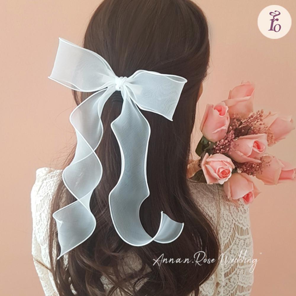 셀프웨딩 소품 리본 오간자 헤어 집게핀 코사지 머리 장식