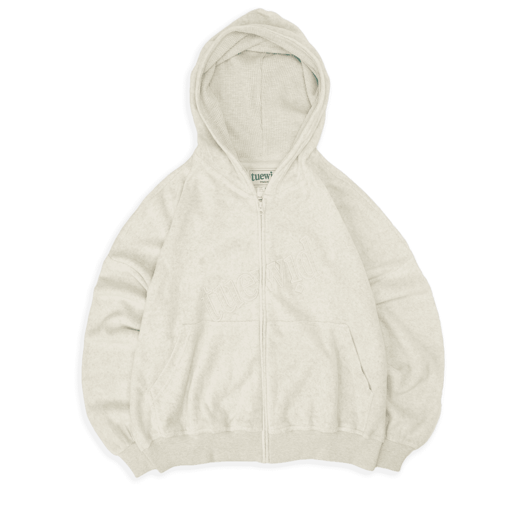 Tuewid waffle patched set up Ivory hoodie zip up