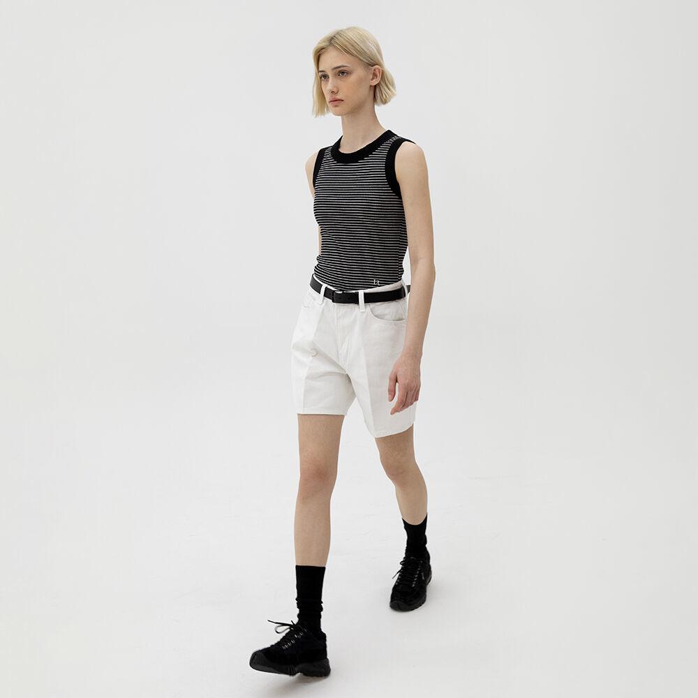 Relaxed Half Denim Pants - White