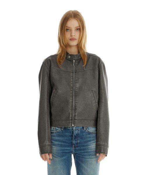 비건 모터사이클 레더 자켓 [챠콜]