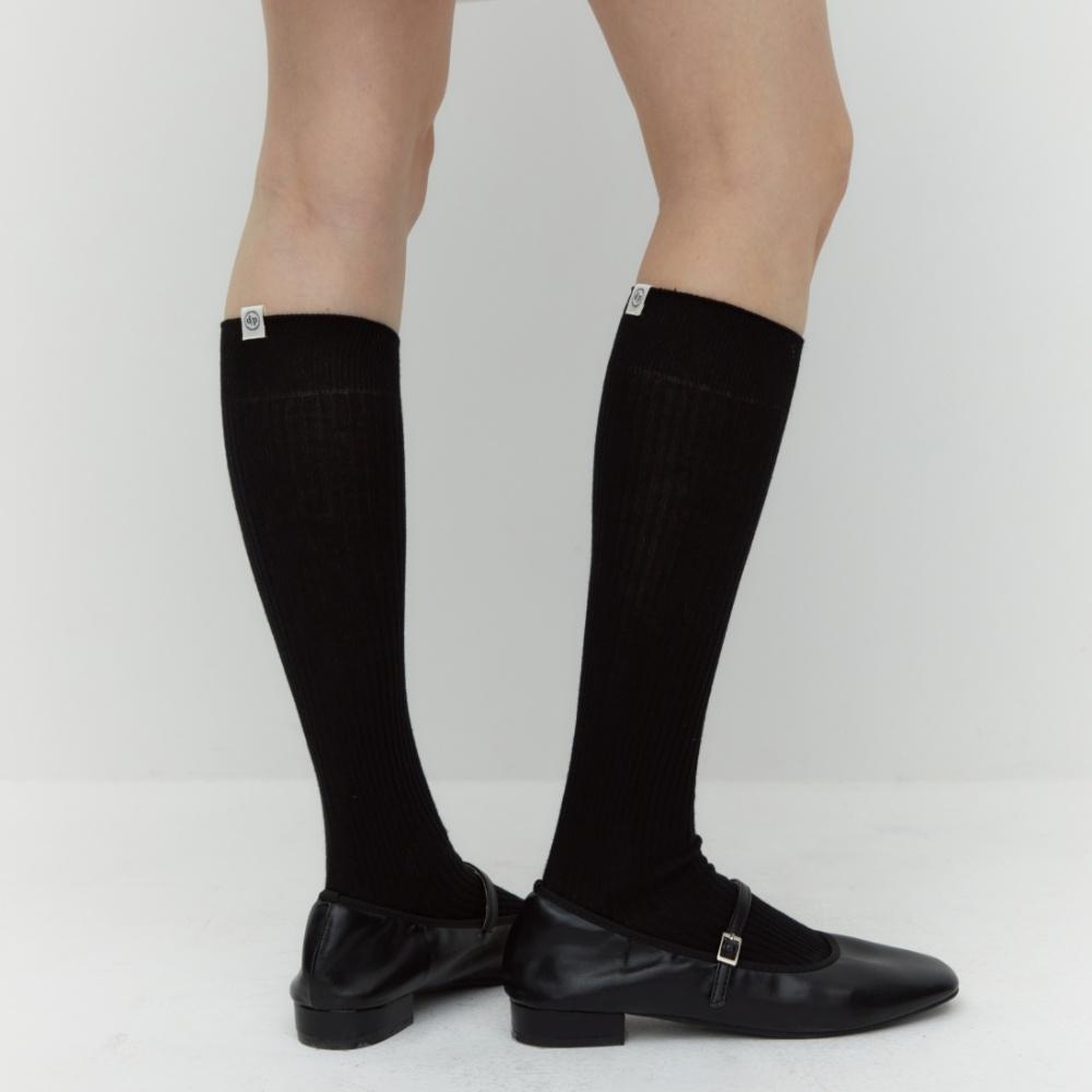 cotton rib knee socks - black