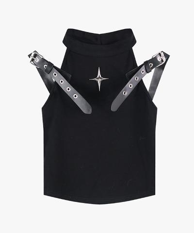 JNS169* 벨트 스트랩 홀터넥 블랙 크롭 나시