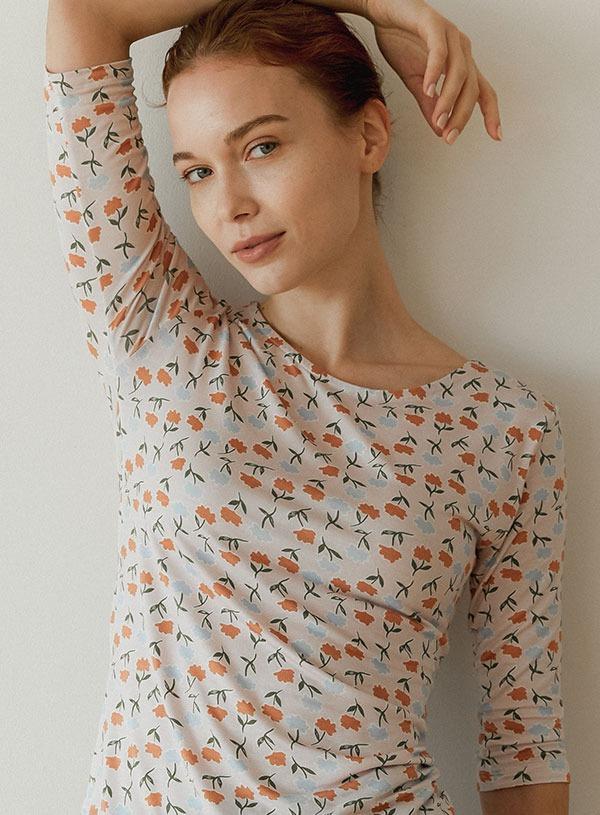 인견 슬림 바디웨어 1종 - 핑크플라워/5부 LWSGI539-PP