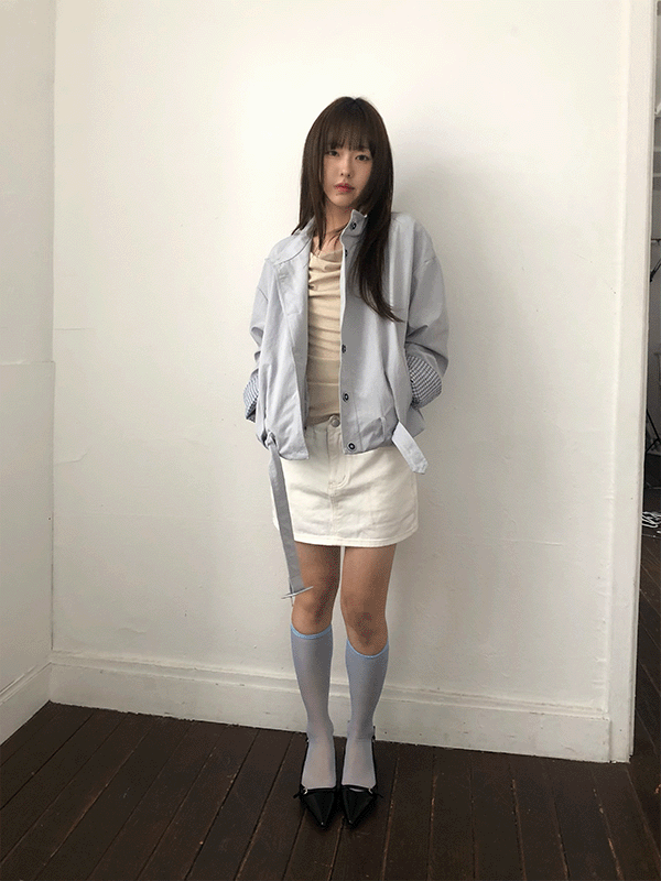 체크 하이넥 벨트 자켓