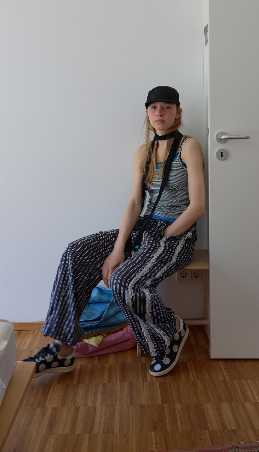 201. Stripe Lace Pants _ Black