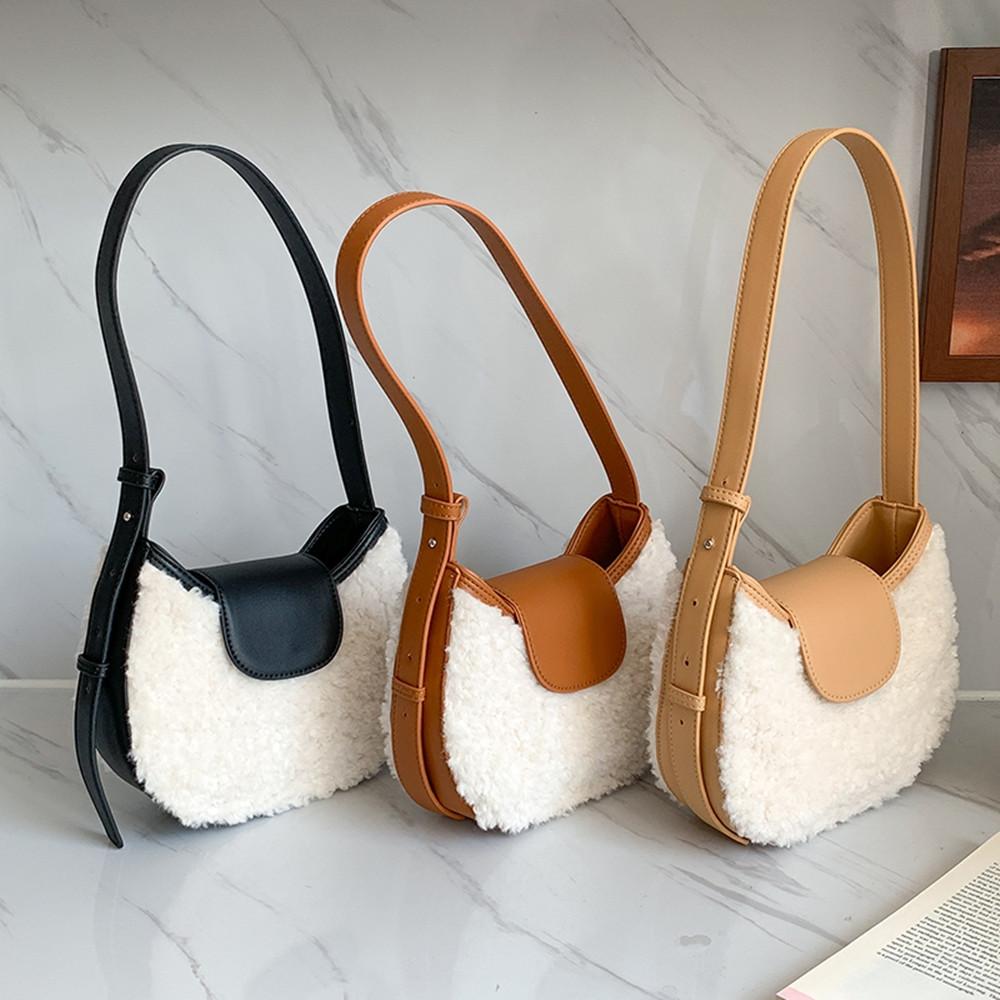 버클 단지 양털 페이크 퍼 뽀글이 호보백 숄더백 겨울 가방 블랙 베이지 브라운