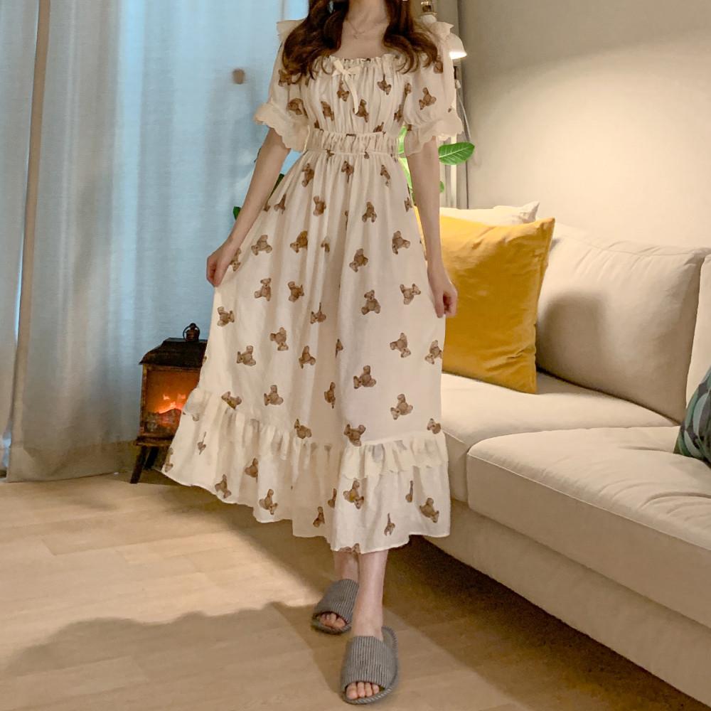 모카베어 곰돌이 레이온 여름 시원한 레이스 원피스잠옷 파자마 [어바니떼]