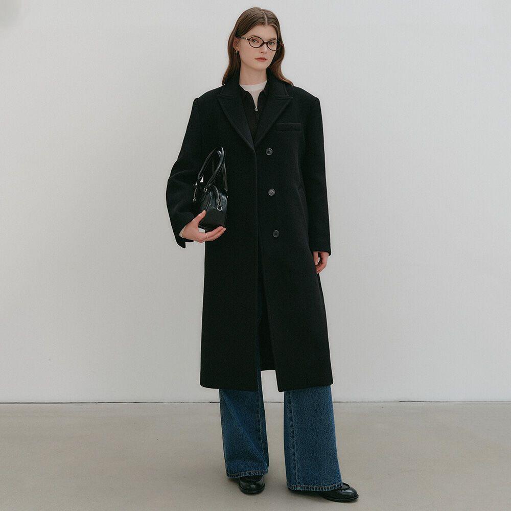 베인 울 세미 더블 롱 코트 / VEIN WOOL SEMI DOUBLE LONG COAT_3colors