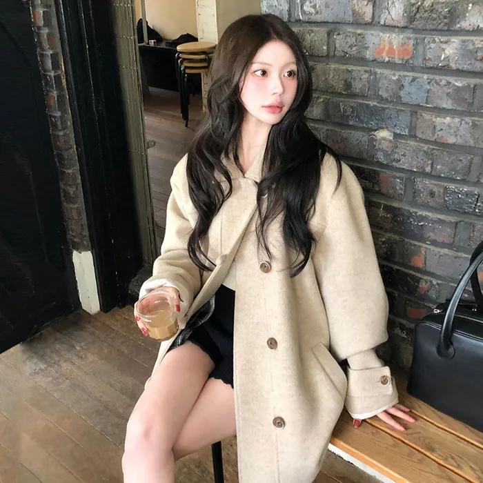 [S사이즈추가] WINTER MERINO WOOL HALF COAT BEIGE/BLACK  윈터 메리노울 하프 코트