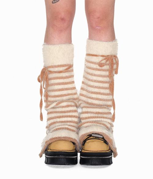 Stripe open leg warmer_beige