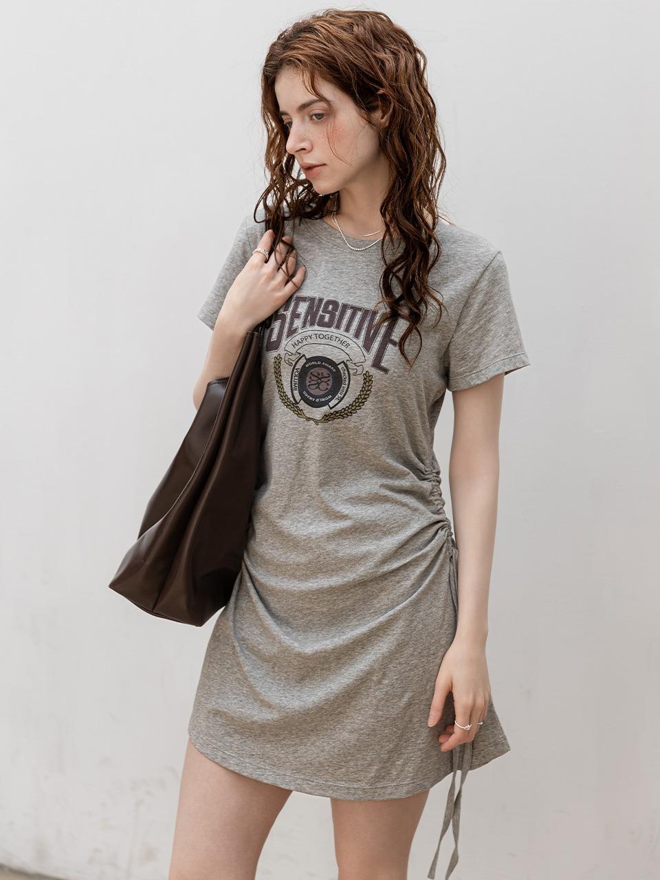 Side Shirring Half Sleeve One-Piece