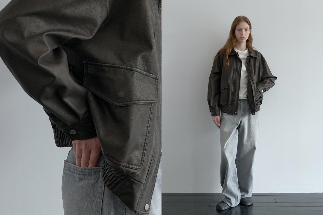 Vintage leather blouson jacket (brown)
