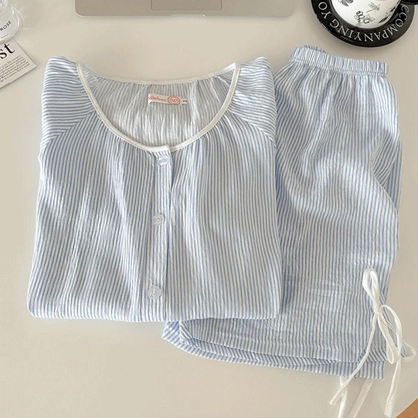 [오늘출발/홈웨어/파자마] 가비곤 스트라이프 여름 반팔 잠옷 세트