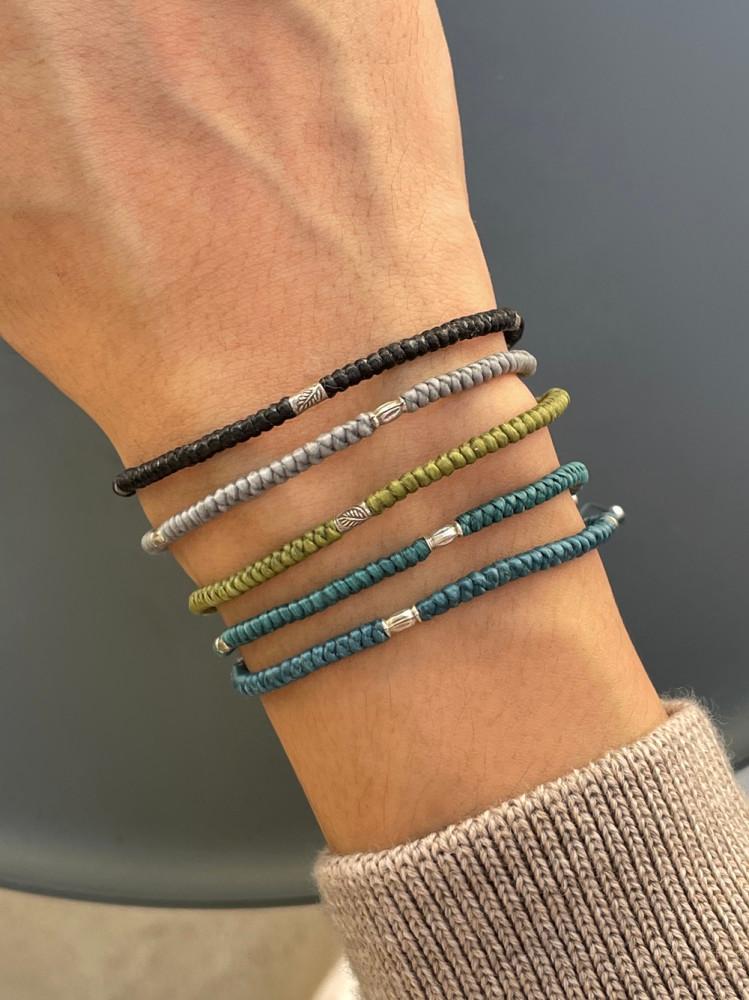 남자 실버 매듭 팔찌 은 실 초실 끈