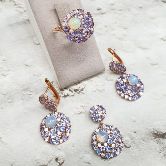 탄자나이트 오팔 사파이어 오팔 반지, 팬던트, 귀걸이