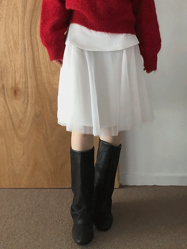 [레이어드/유니크!] 요루 시스루 레이어드 이중 미디 스커트 치마