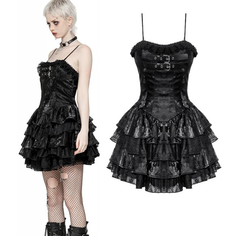 [DARK IN LOVE] 다크인러브 DW1035 펑크샤이니 보들PU 레이어드 캉캉 펑크드레스 (XS, S)