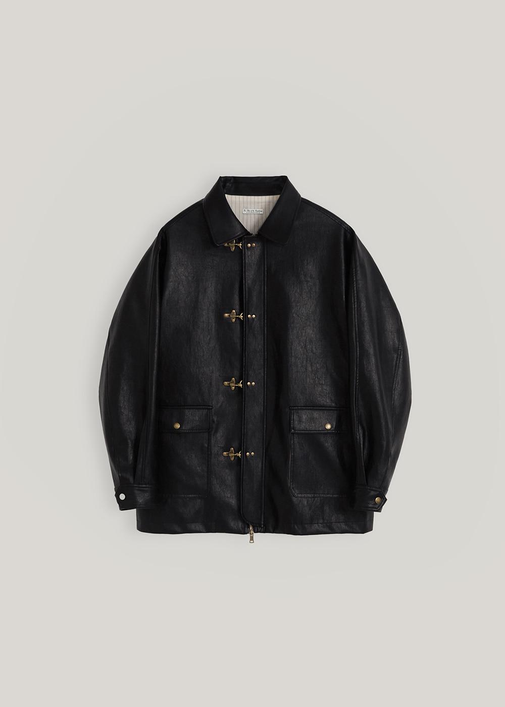 비건 레더 파이어맨 하프 재킷_Black