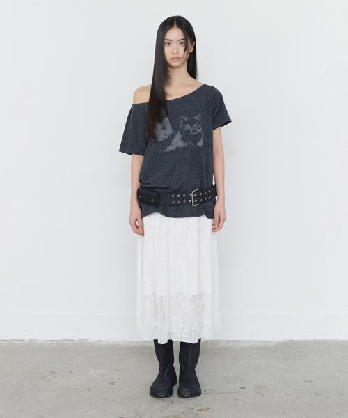 CROCHET GATERED LONG SKIRT WHITE