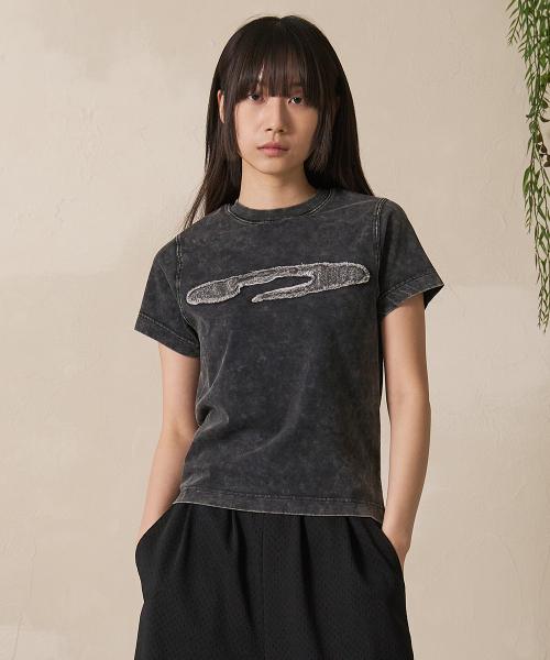 Disk Logo Applique Short Sleeve Black
