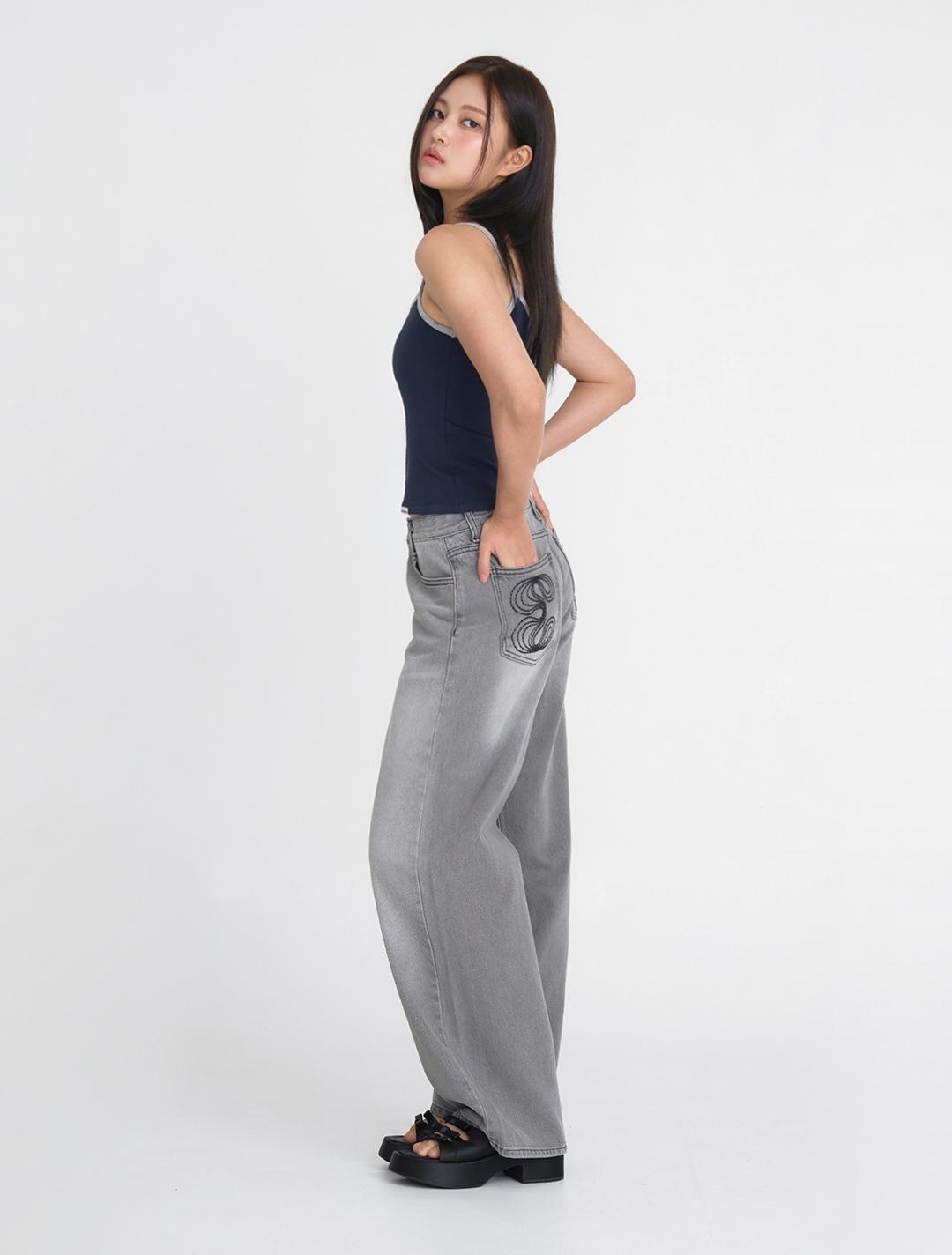 Back Symbol Wide Jeans (Stone Gray)