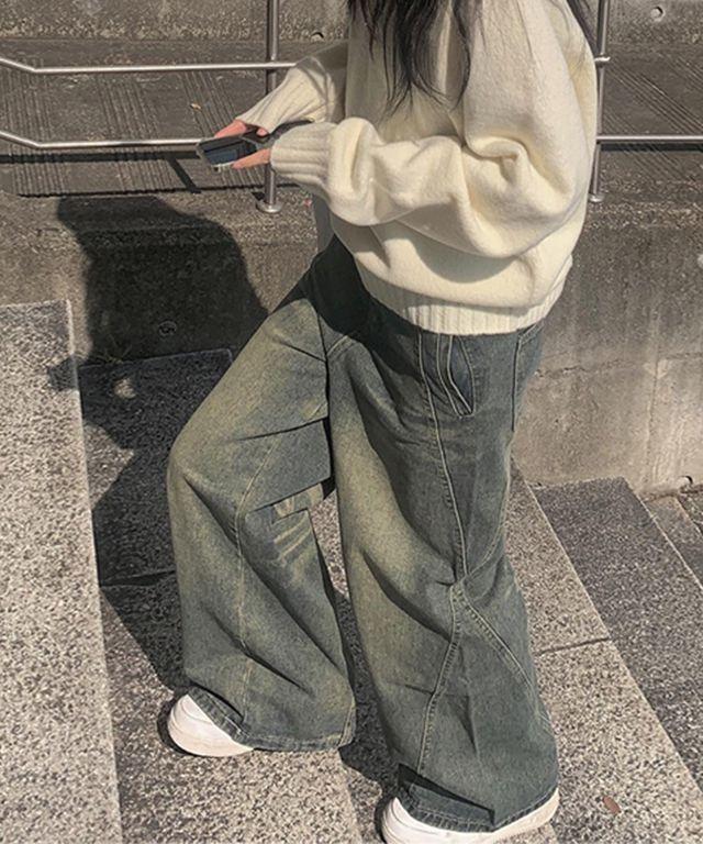 뉴시 워싱 와이드 데님 팬츠