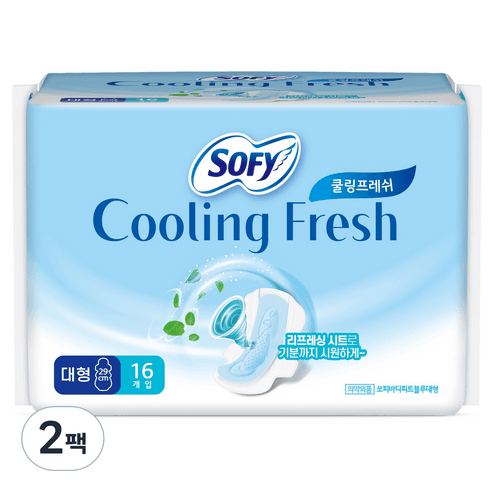 쏘피 쿨링프레쉬 생리대 날개형, 대형, 16개입, 2팩 - 여성/시니어위생용품 | 쿠팡