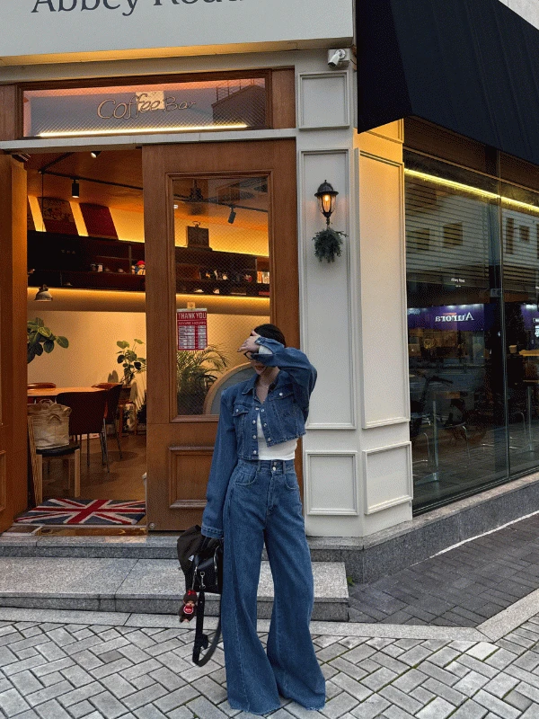 버튼 데님 팬츠