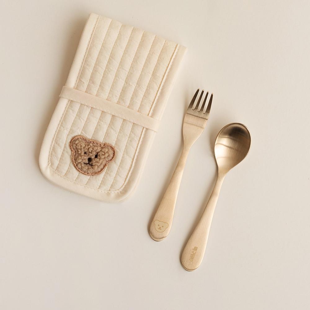 [무료각인] 놋담 방짜유기 미니 베베 스푼 포크 2P + 하트꼼 수저집 증정