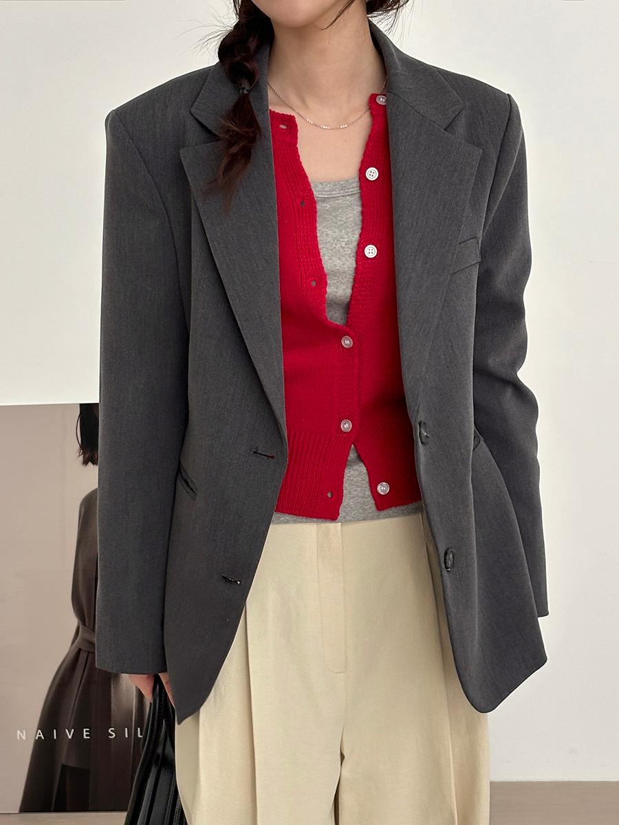 틴저 테일러드 카라 싱글 오버핏 봄 숏 자켓 4color